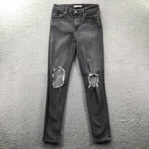 LEVIS‎ 721 Womens Size 28 High Rise Busted Torn Knee Faded Black Skinny Jeans